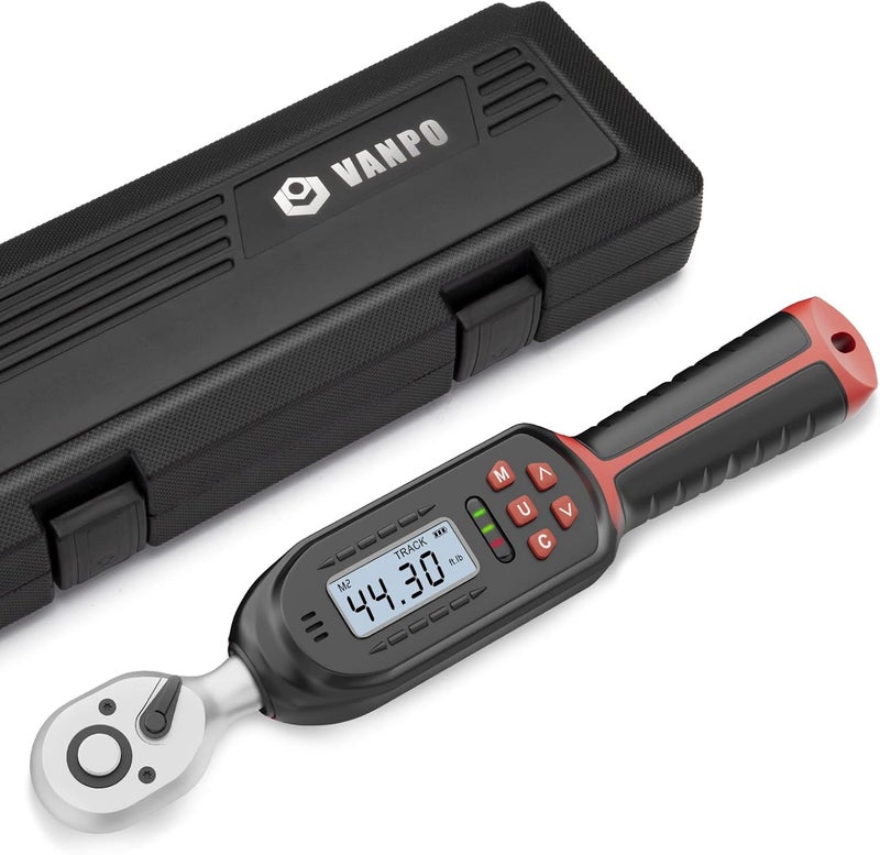 VANPO 3/8 Inch Digital Torque Wrench with Preset Values, 2.2-44.3 Ft-lbs/3-60Nm, Buzzer and LED Notification, Small Electronic Torque Wrench for Motorcycles - Image 1